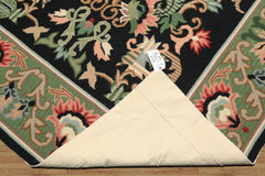 6x9 Black, Mint, Blush Color Hand Woven Portugese Needlepoint Wool Traditional Oriental Rug