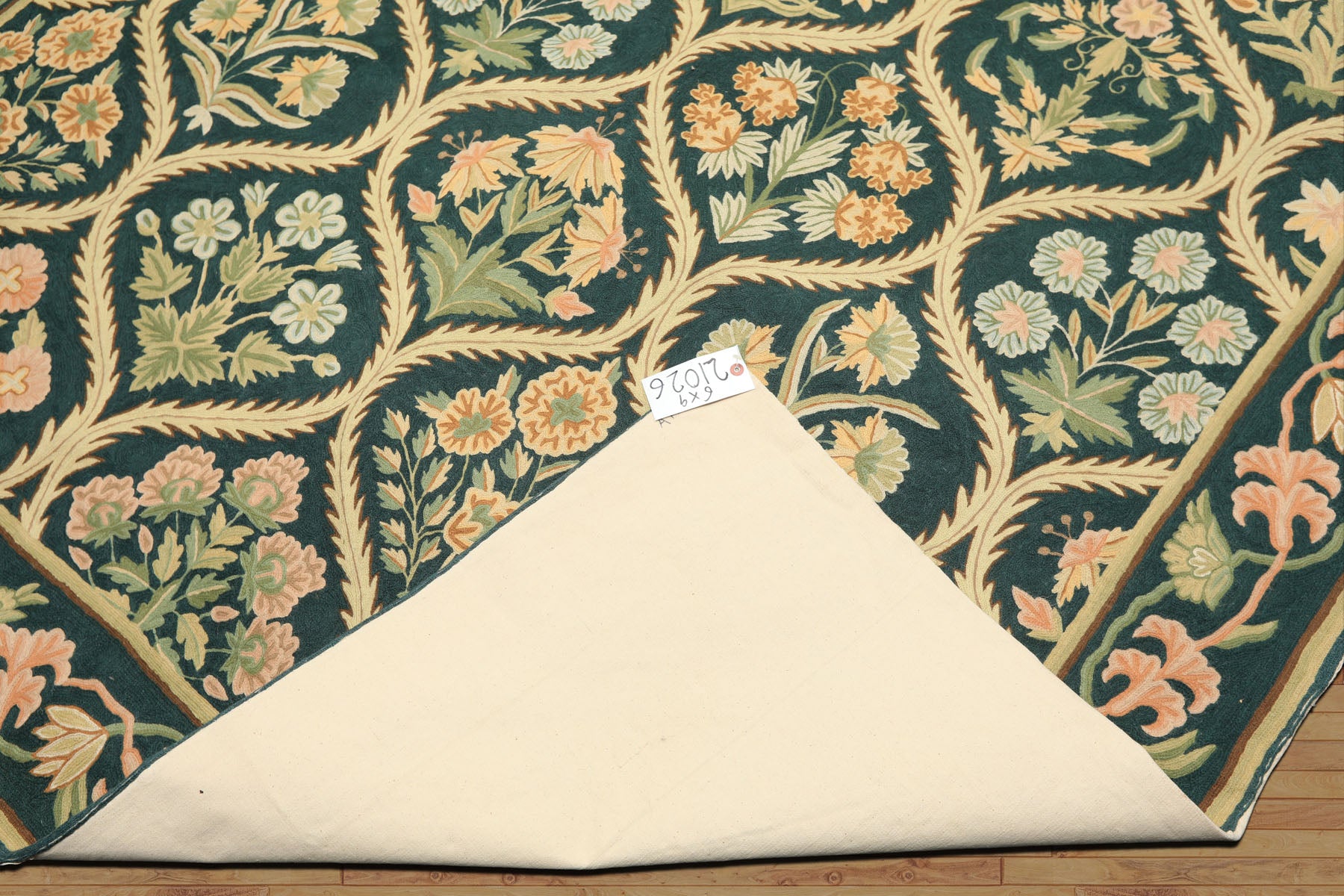 6x9 Green, Beige, Brown Color Hand Woven Chainstitch Wool Traditional Oriental Rug