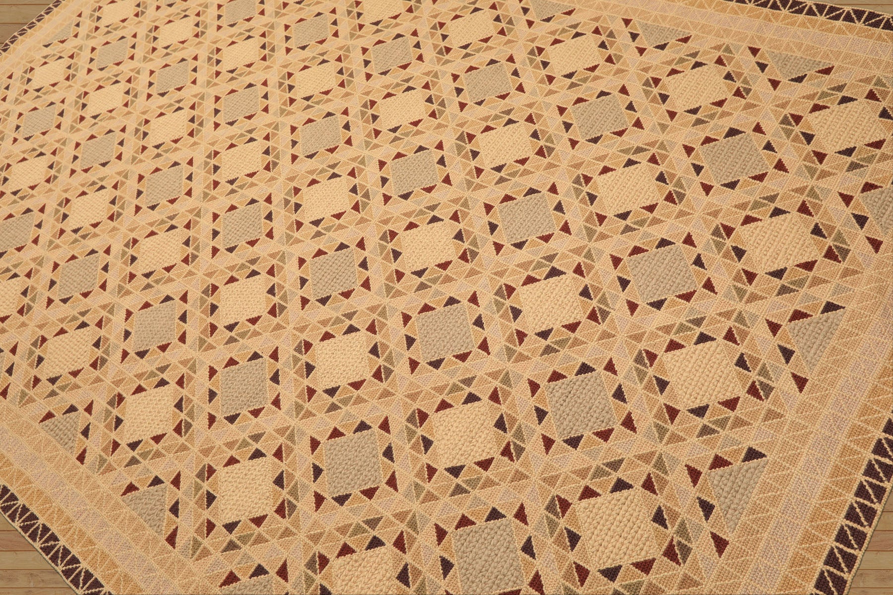 6x9 Beige, Tan, Taupe Color Hand Woven Portugese Needlepoint Wool Modern Oriental Rug