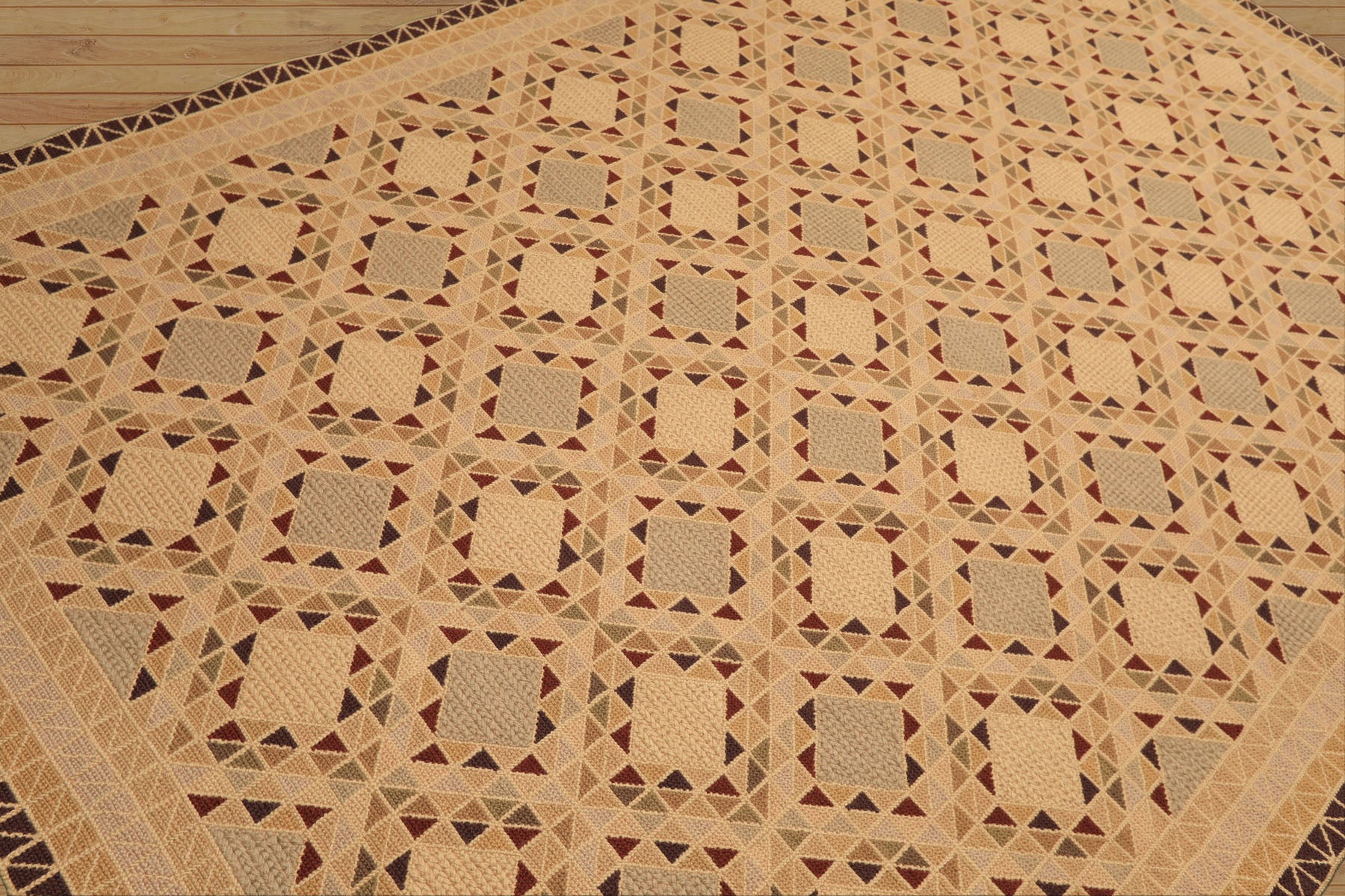 6x9 Beige, Tan, Taupe Color Hand Woven Portugese Needlepoint Wool Modern Oriental Rug