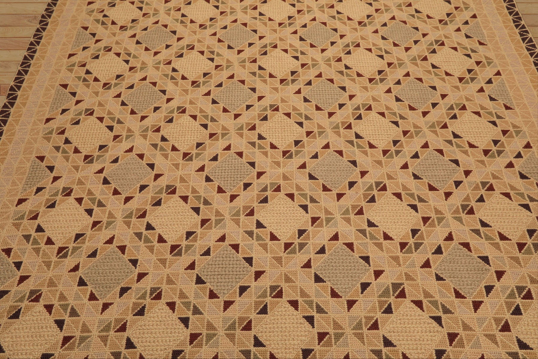 6x9 Beige, Tan, Taupe Color Hand Woven Portugese Needlepoint Wool Modern Oriental Rug