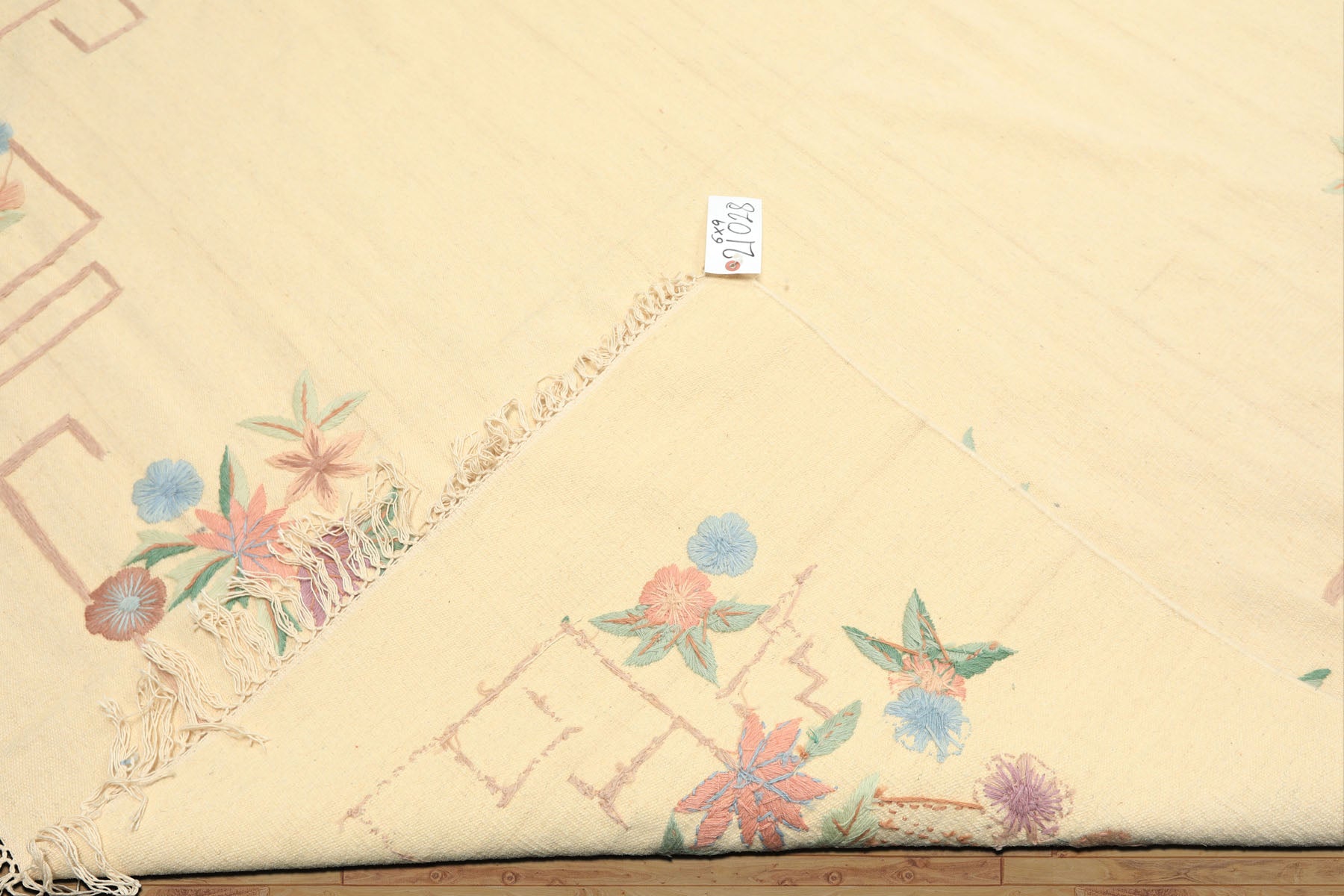 6x9 Ivory, Pink, Blue Color Hand Woven Kilim Wool Transitional Oriental Rug