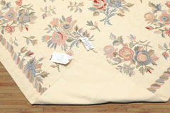 6x9 Ivory, Rose, Blue Color Hand Woven Chainstitch Wool Traditional Oriental Rug