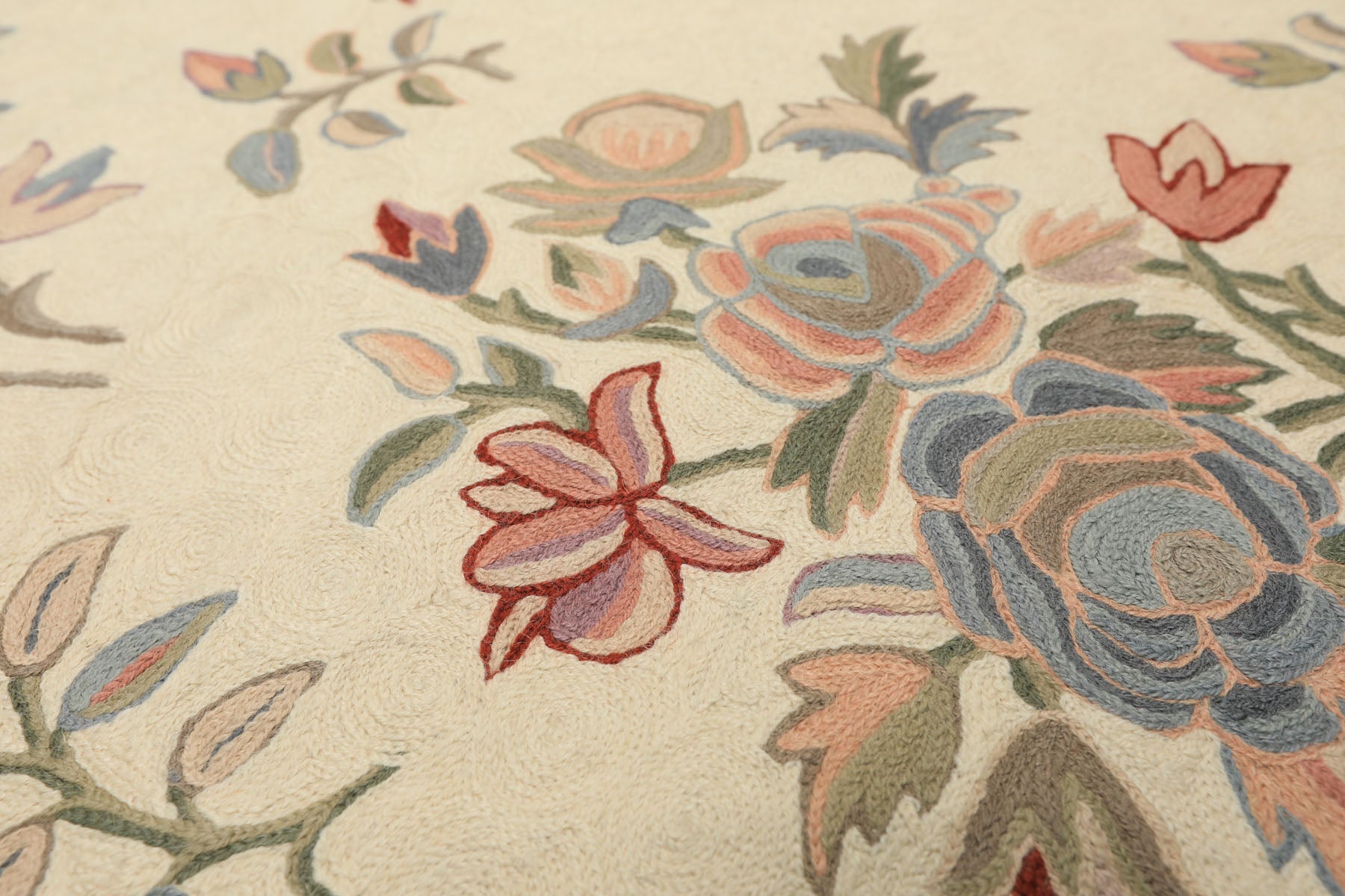 6x9 Ivory, Rose, Blue Color Hand Woven Chainstitch Wool Traditional Oriental Rug