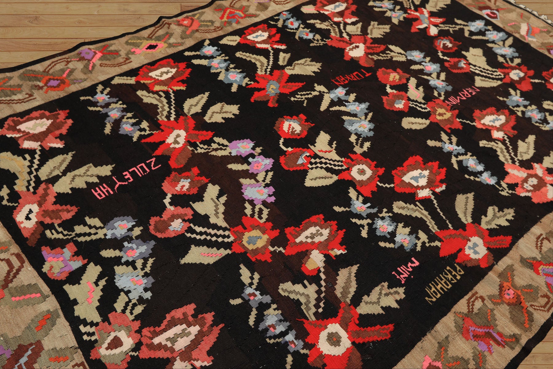 6x9 Charcoal, Chocolate, Sage Color Hand Woven Anatolian Kilim Wool Traditional Oriental Rug