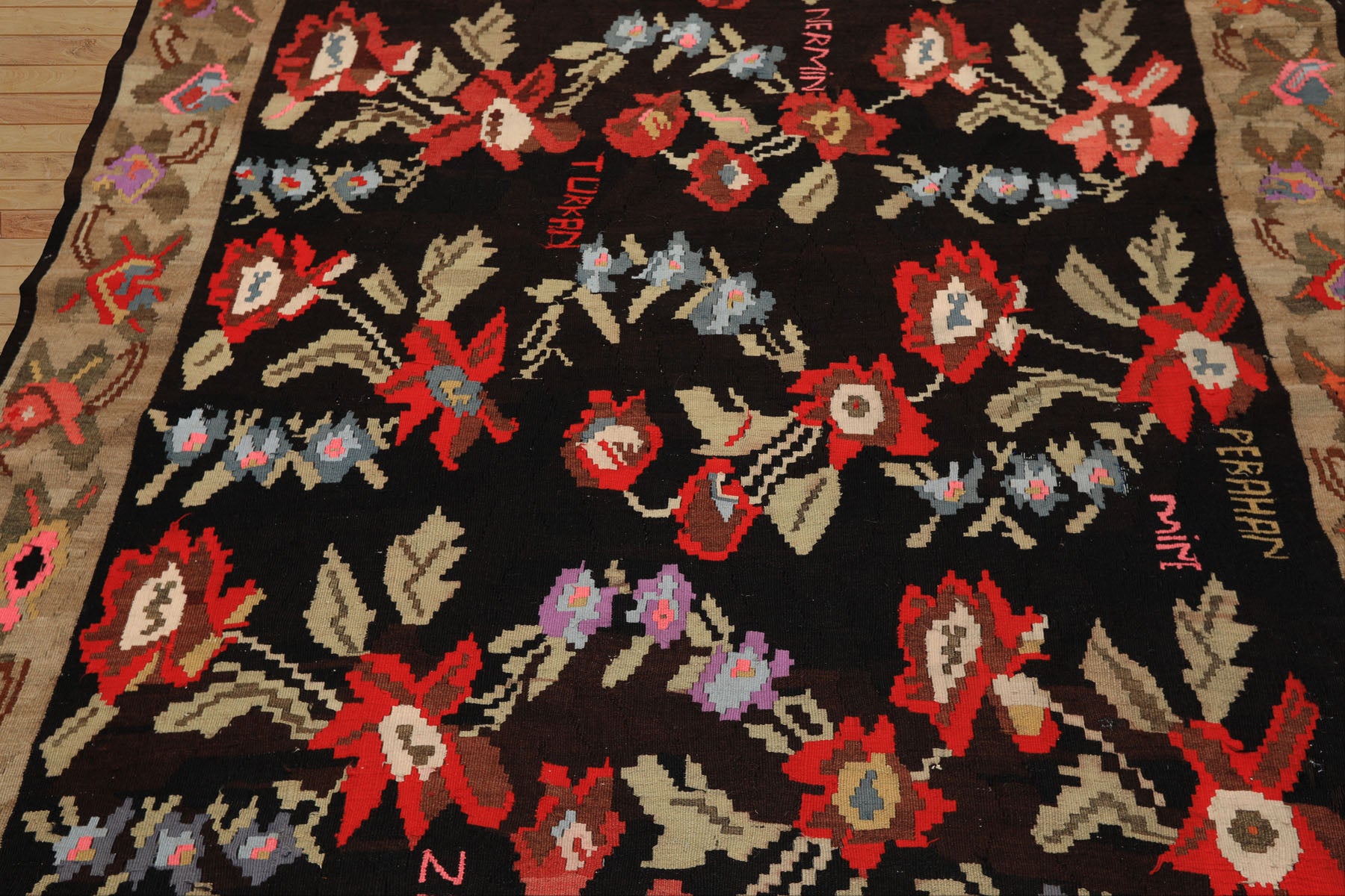 6x9 Charcoal, Chocolate, Sage Color Hand Woven Anatolian Kilim Wool Traditional Oriental Rug