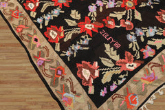 6x9 Charcoal, Chocolate, Sage Color Hand Woven Anatolian Kilim Wool Traditional Oriental Rug