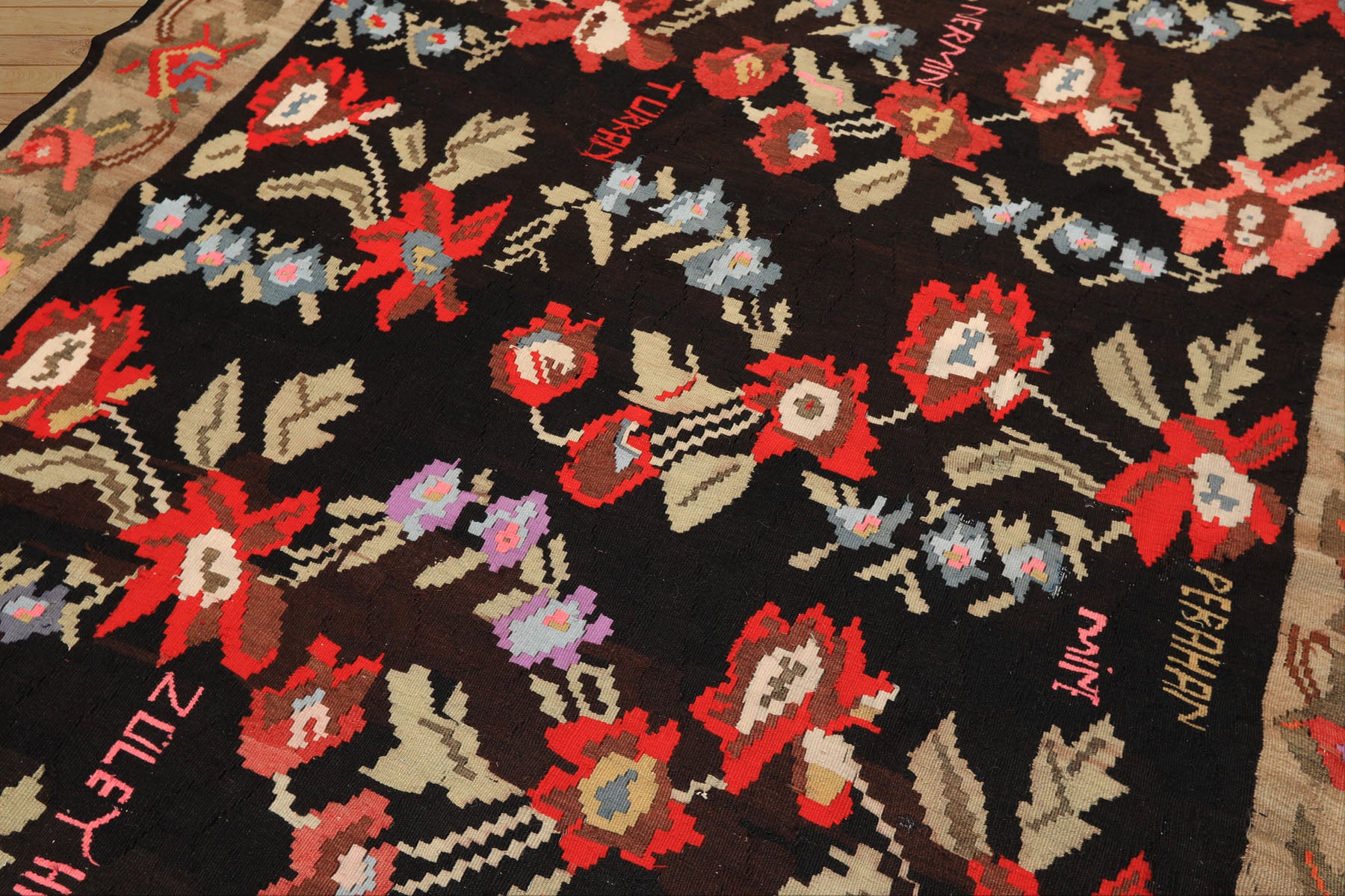 6x9 Charcoal, Chocolate, Sage Color Hand Woven Anatolian Kilim Wool Traditional Oriental Rug