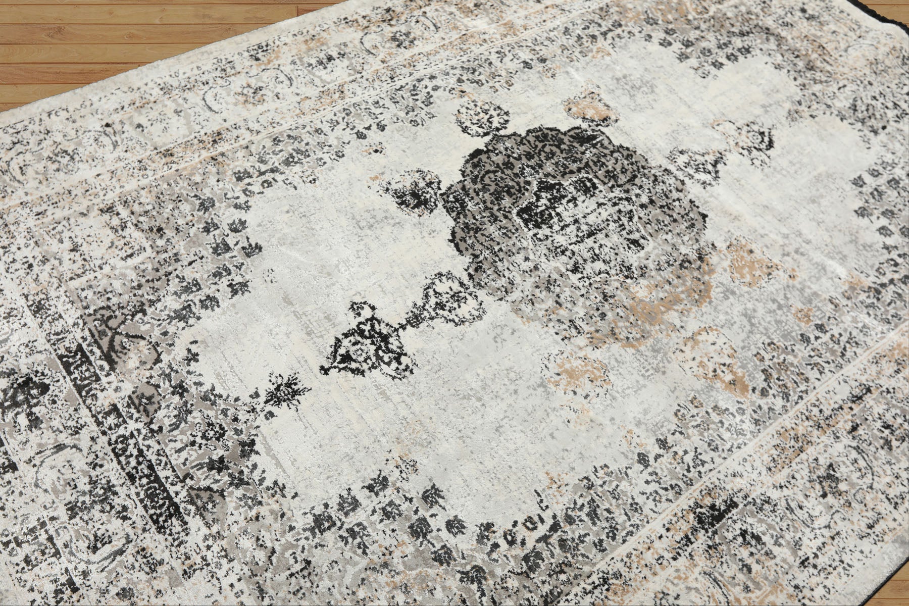 5x7 Cream, Charcoal, Gray Color Machine Made  100% Bamboo Silk Traditional Oriental Rug