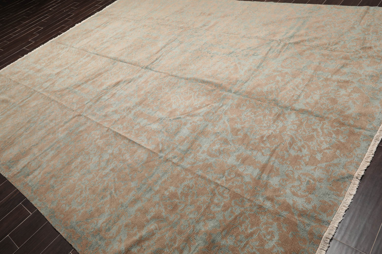 9x12 Teal, Brown, Color Hand Knotted All-Over 100% Wool Transitional Oriental Rug