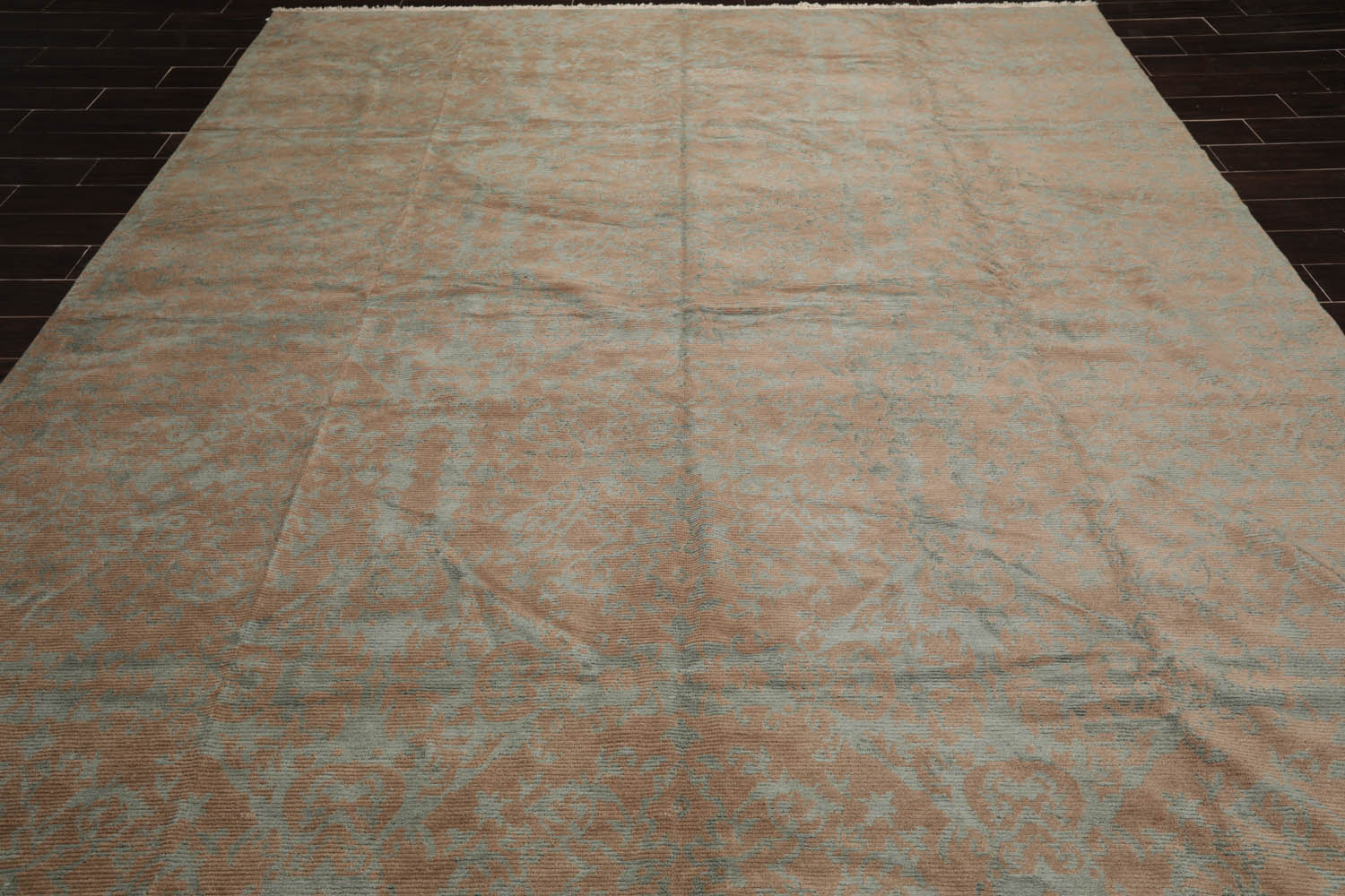 9x12 Teal, Brown, Color Hand Knotted All-Over 100% Wool Transitional Oriental Rug
