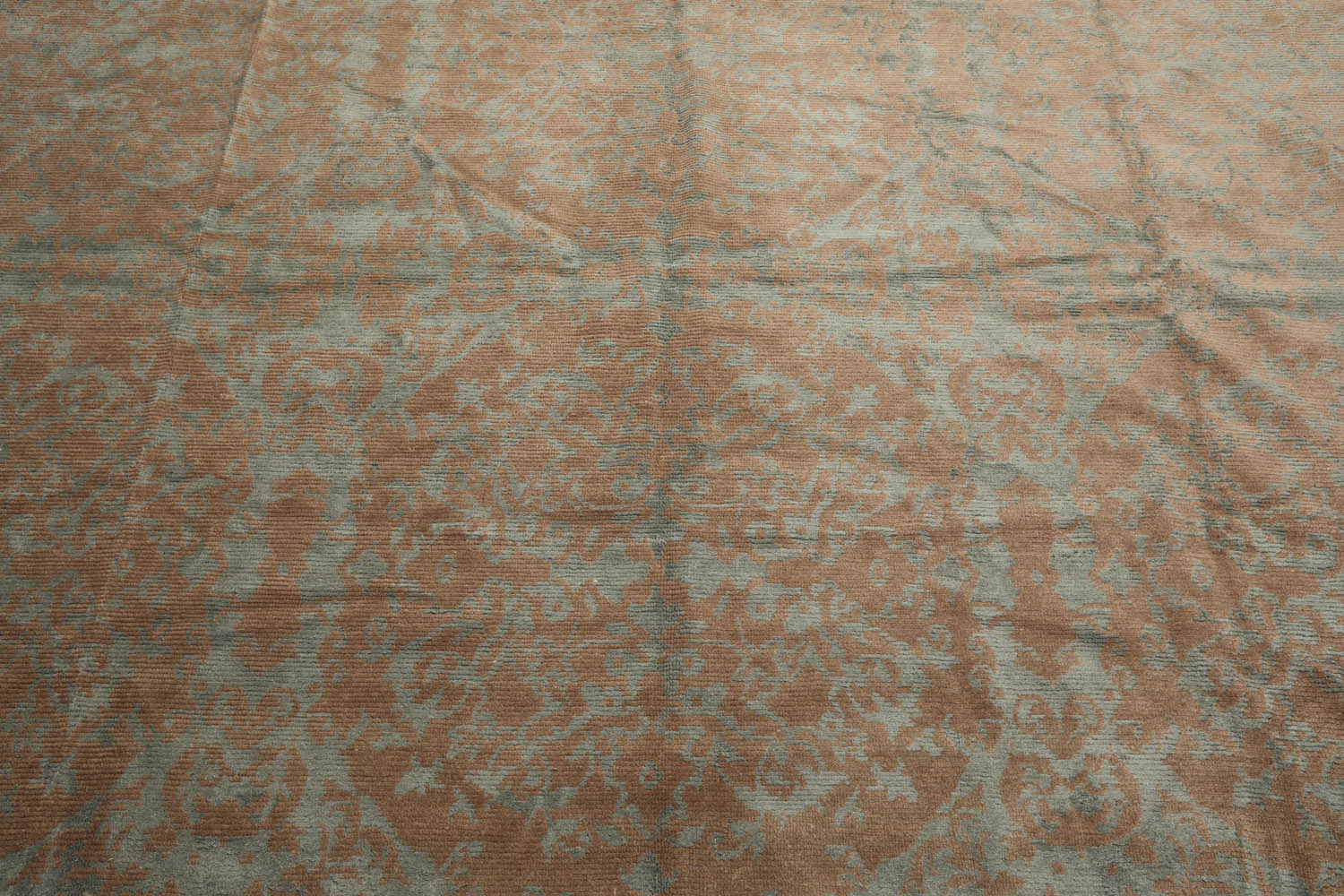 9x12 Teal, Brown, Color Hand Knotted All-Over 100% Wool Transitional Oriental Rug