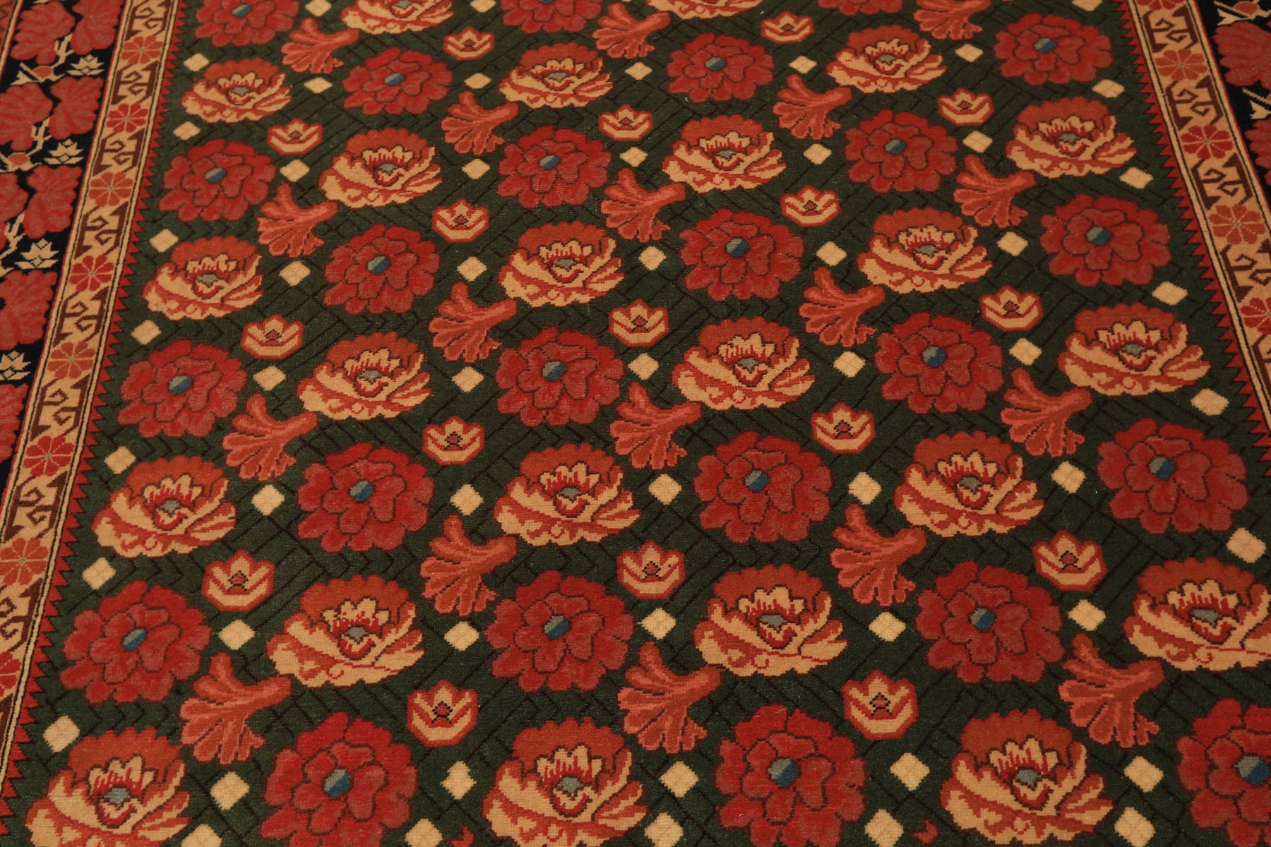6x9 Green, Rose, Charcoal Color Hand Knotted  Wool Traditional Oriental Rug
