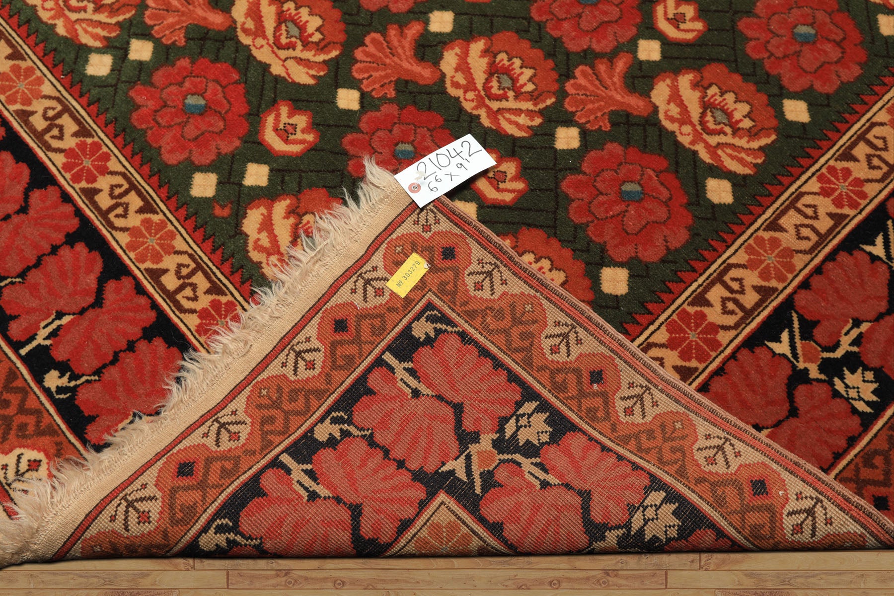 6x9 Green, Rose, Charcoal Color Hand Knotted  Wool Traditional Oriental Rug