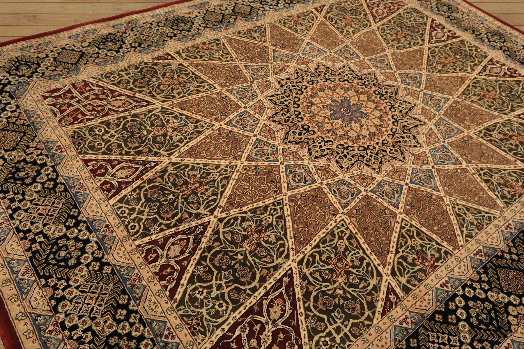 8x10 Ivory, Brown, Black Color Hand Tufted  Wool & Pure Silk Traditional Oriental Rug
