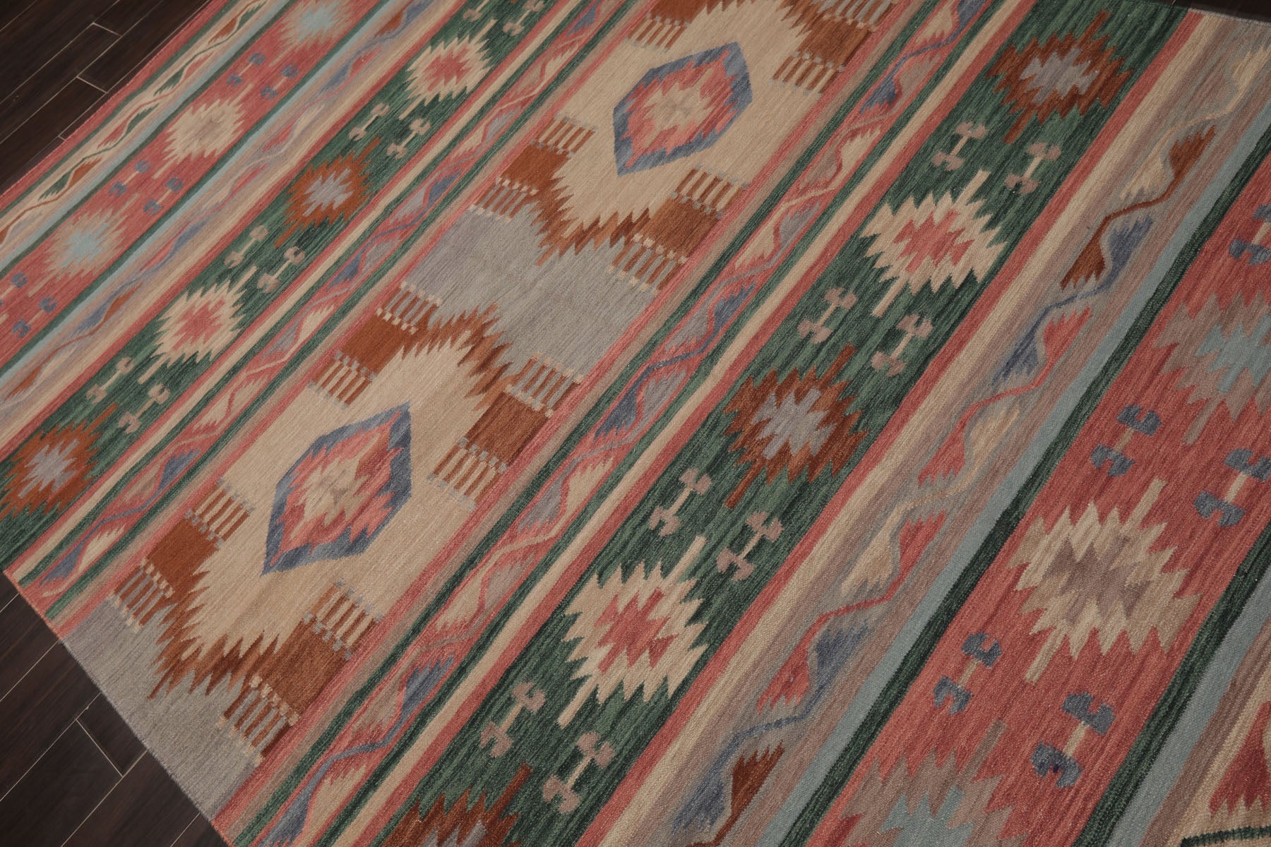 6x9 Rose, Green, Blue Color Hand Woven Kilim Wool Tribal Oriental Rug