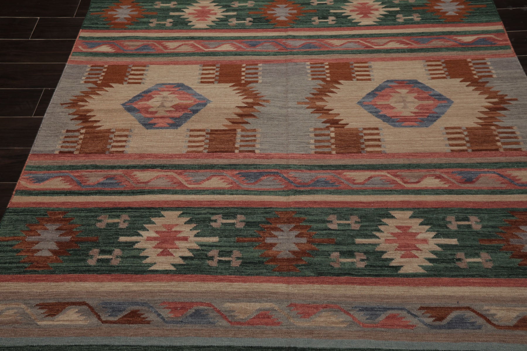 6x9 Rose, Green, Blue Color Hand Woven Kilim Wool Tribal Oriental Rug