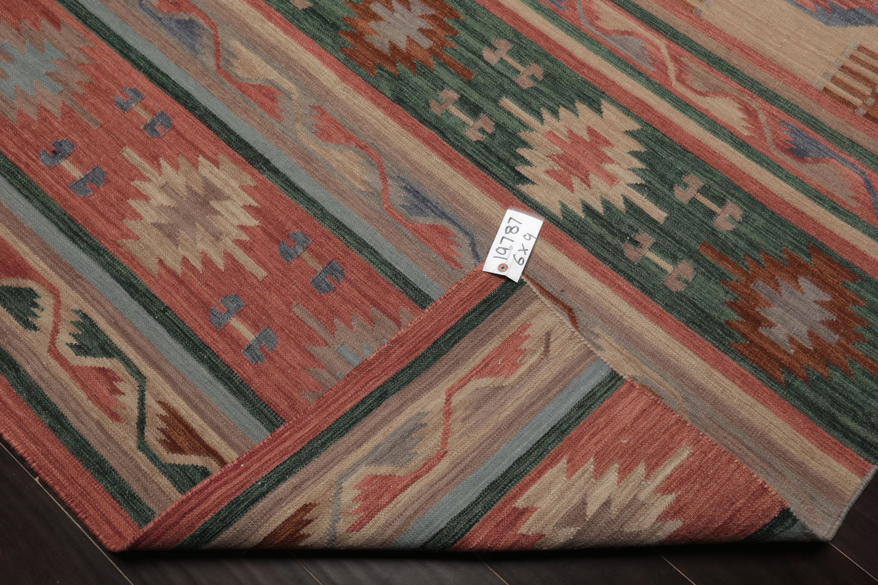 6x9 Rose, Green, Blue Color Hand Woven Kilim Wool Tribal Oriental Rug