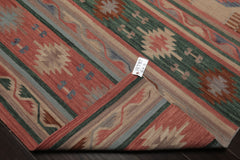 6x9 Rose, Green, Blue Color Hand Woven Kilim Wool Tribal Oriental Rug