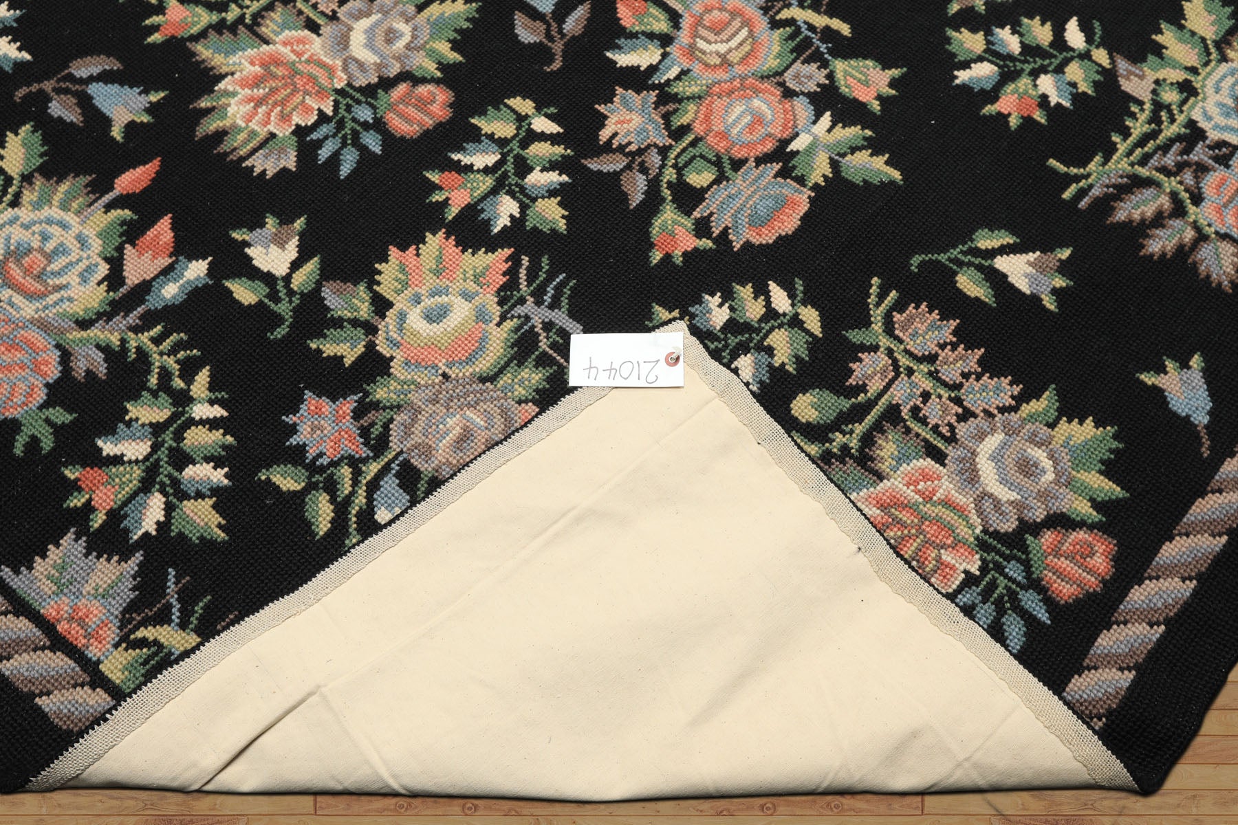 6x9 Charcoal, Mint, Rose Color Hand Woven Portugese Needlepoint Wool Traditional Oriental Rug