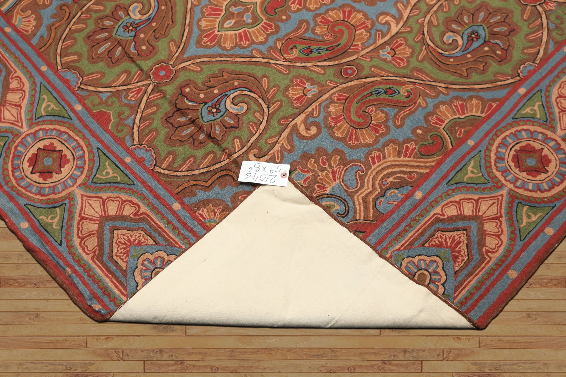 6x9 Green, Aqua, Bown Color Hand Woven Chainstitch Needlepoint Wool Traditional Oriental Rug