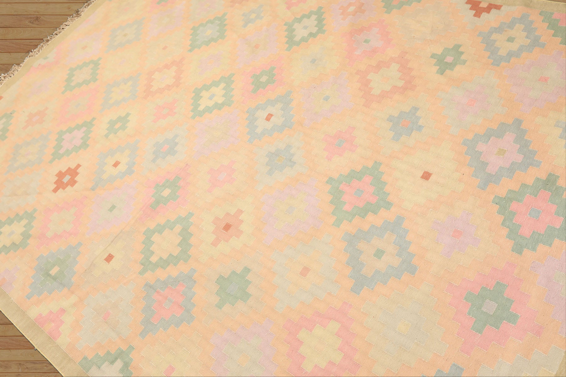 6x9 Peach, Blush, Aqua Color Hand Woven Kilim Wool Southwestern Oriental Rug