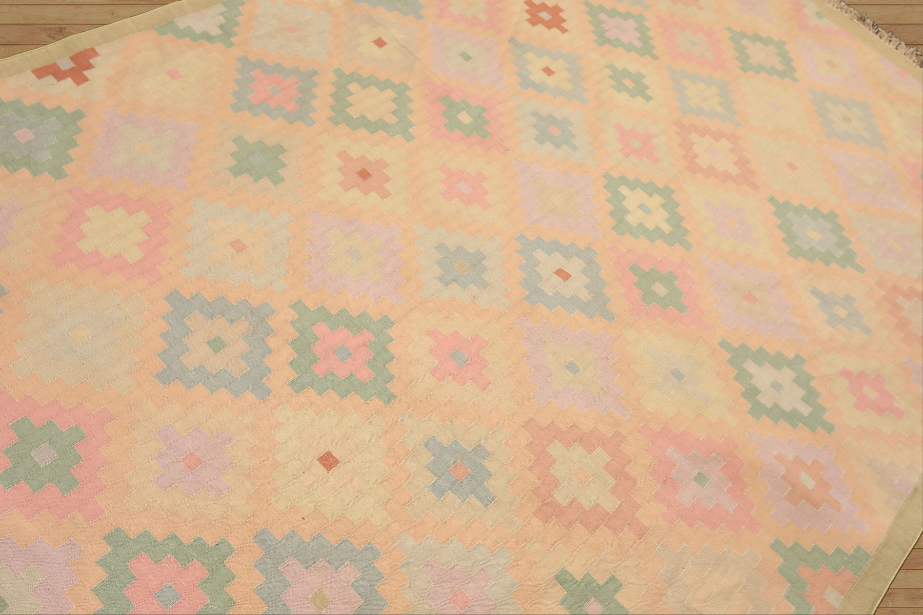 6x9 Peach, Blush, Aqua Color Hand Woven Kilim Wool Southwestern Oriental Rug