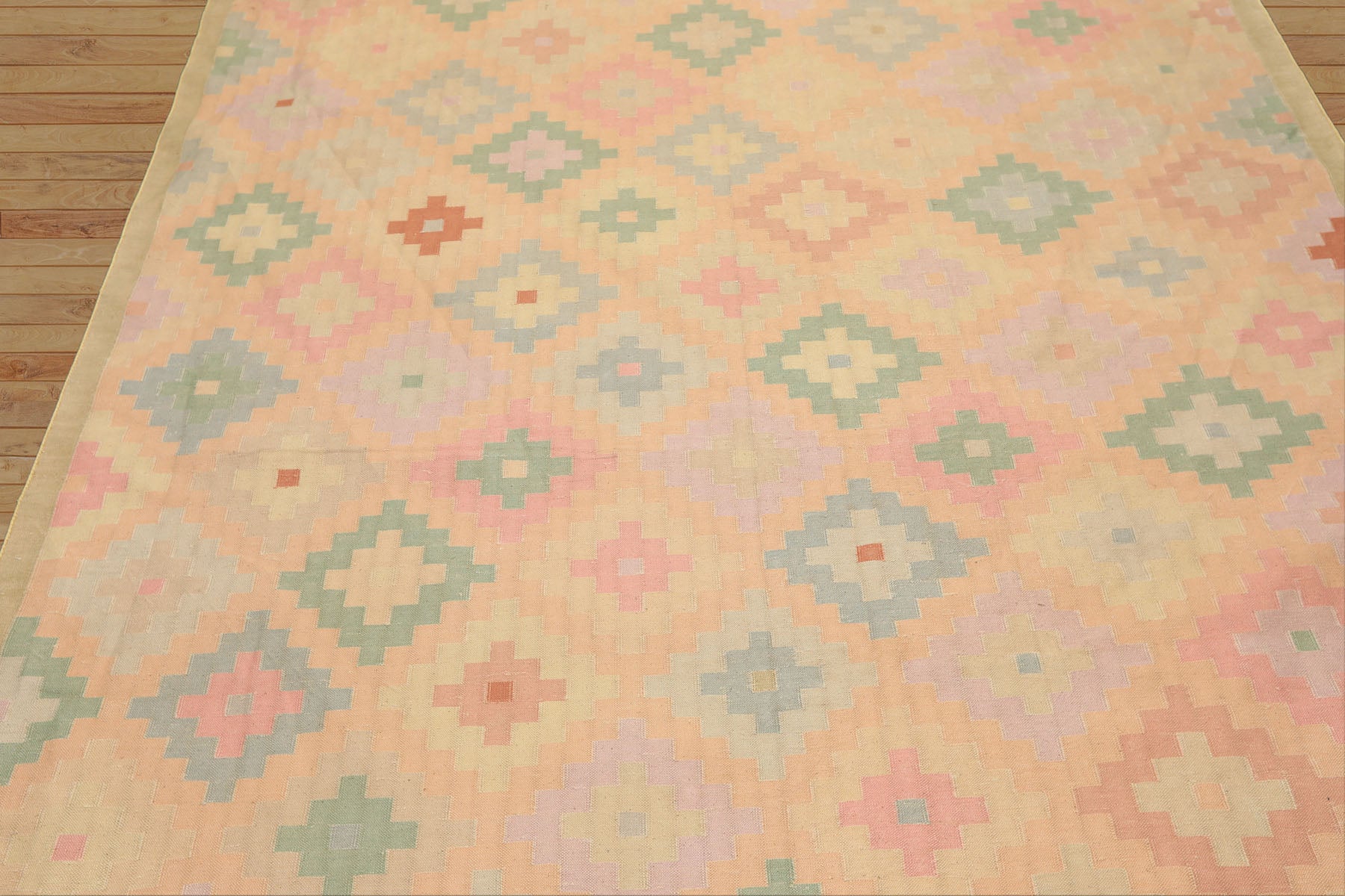 6x9 Peach, Blush, Aqua Color Hand Woven Kilim Wool Southwestern Oriental Rug