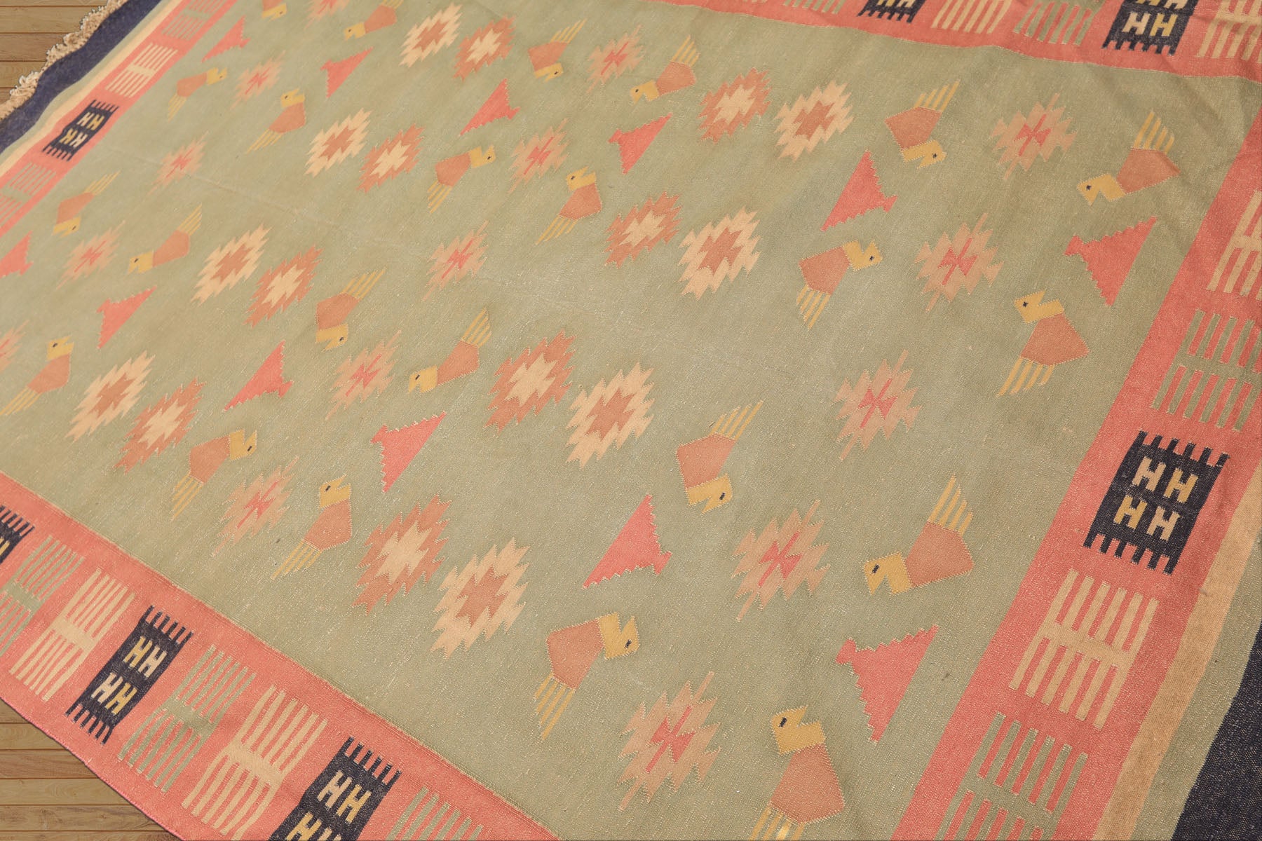 6x9 Mint, Rose, Blue Color Hand Woven Kilim Wool Southwestern Oriental Rug