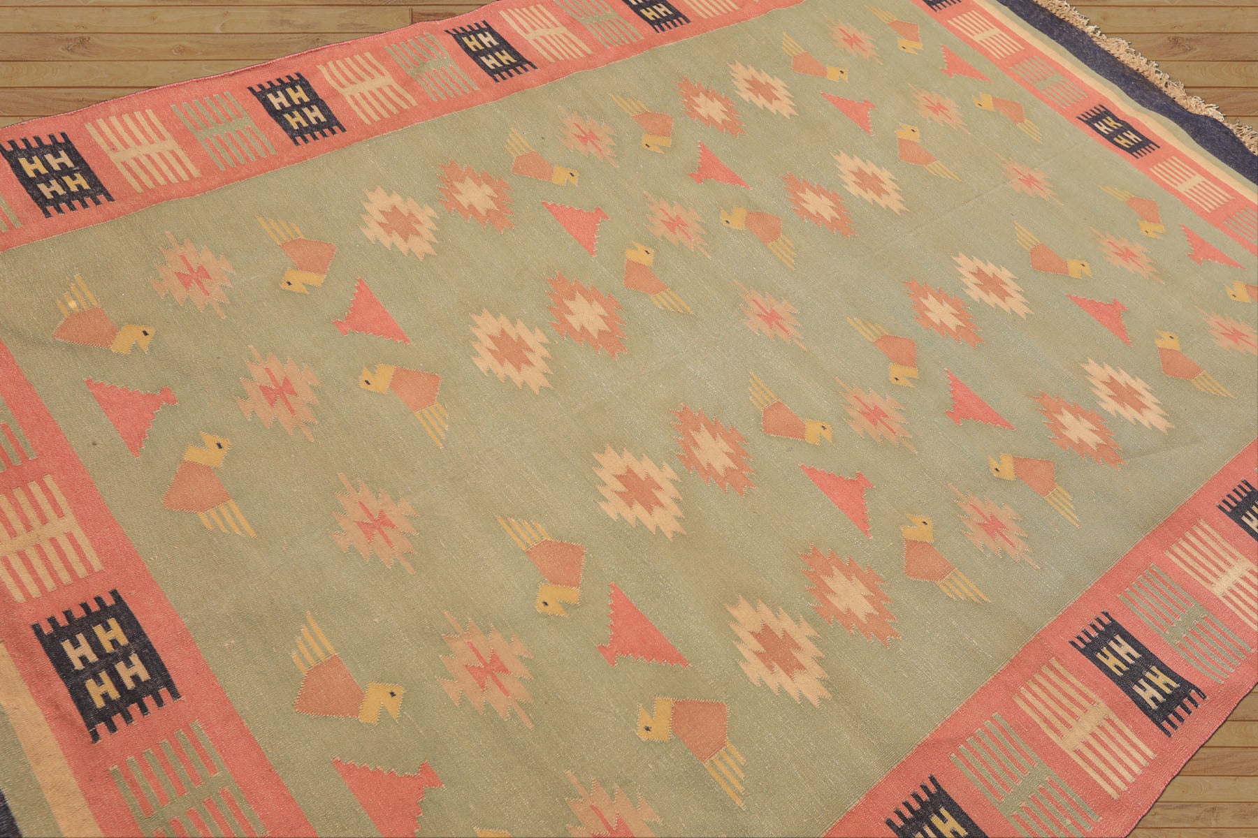 6x9 Mint, Rose, Blue Color Hand Woven Kilim Wool Southwestern Oriental Rug
