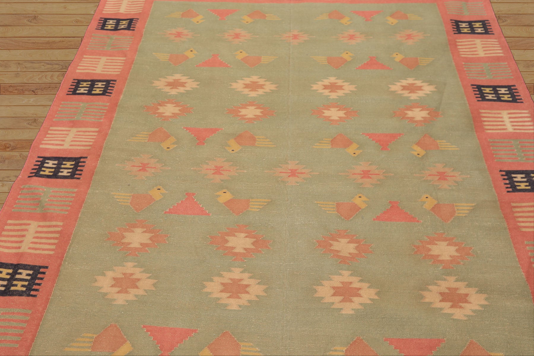 6x9 Mint, Rose, Blue Color Hand Woven Kilim Wool Southwestern Oriental Rug