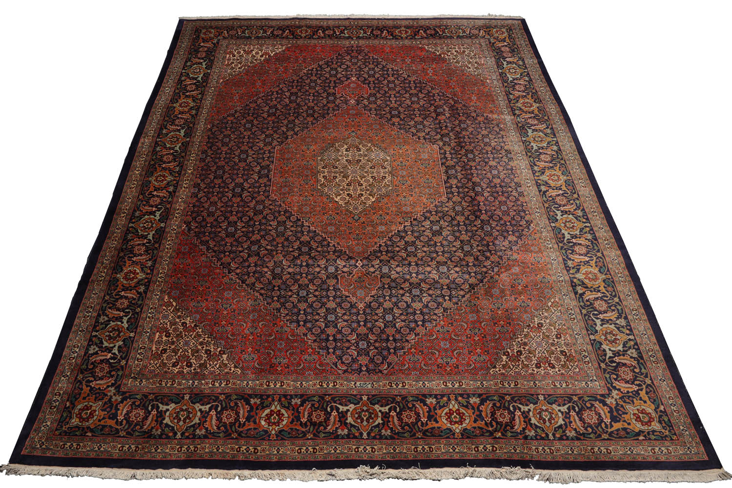 10x14 Navy, Rust, Peach Color Hand Knotted All-Over 100% Wool Traditional Oriental Rug