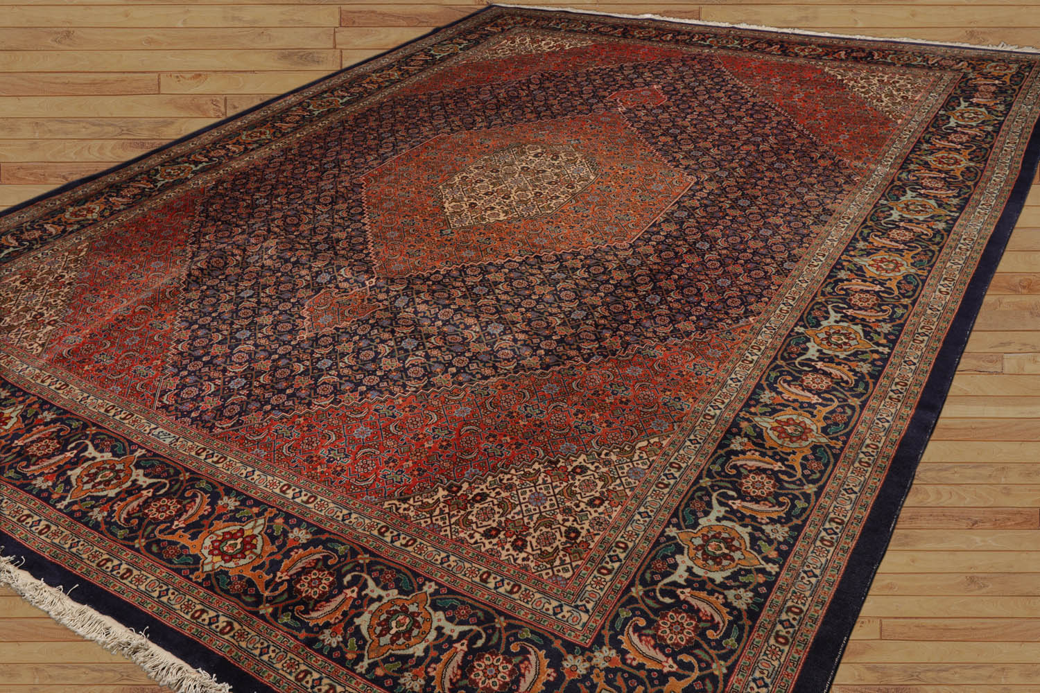 10x14 Navy, Rust, Peach Color Hand Knotted All-Over 100% Wool Traditional Oriental Rug