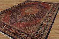 10x14 Navy, Rust, Peach Color Hand Knotted All-Over 100% Wool Traditional Oriental Rug
