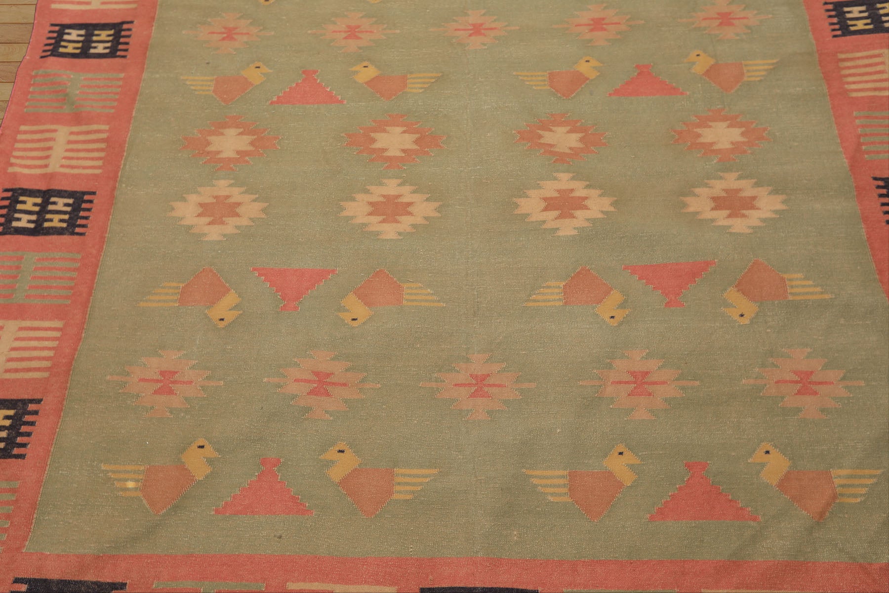 6x9 Mint, Rose, Blue Color Hand Woven Kilim Wool Southwestern Oriental Rug