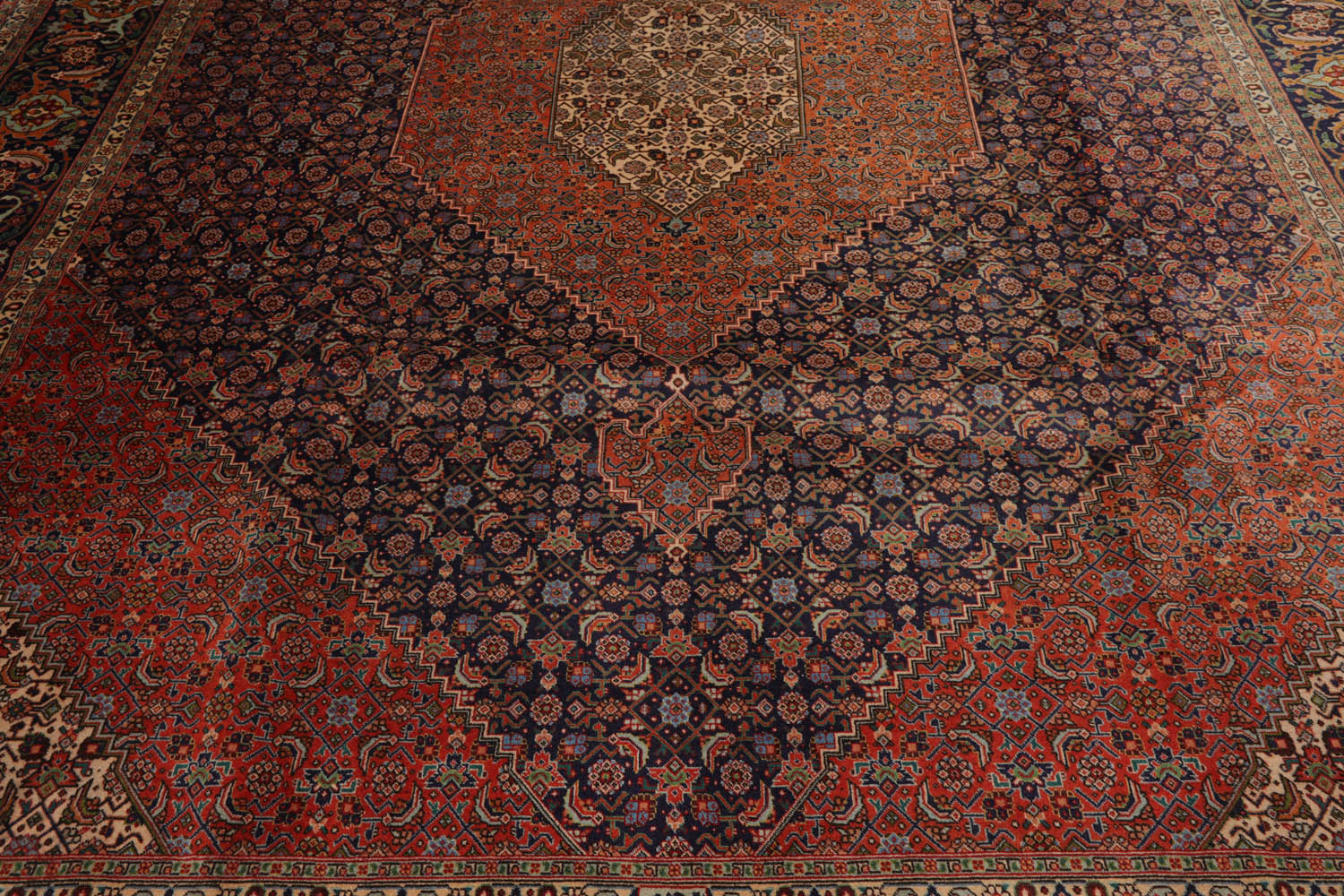 10x14 Navy, Rust, Peach Color Hand Knotted All-Over 100% Wool Traditional Oriental Rug