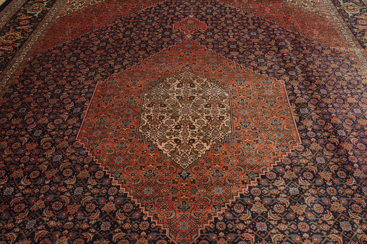 10x14 Navy, Rust, Peach Color Hand Knotted All-Over 100% Wool Traditional Oriental Rug