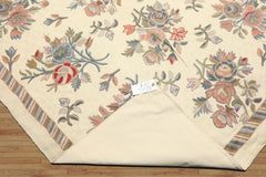 6x9 Ivory, Blue, Rose Color Hand Woven Chainstitch Needlepoint Wool Traditional Oriental Rug