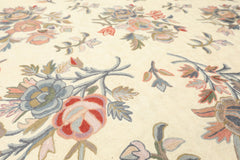 6x9 Ivory, Blue, Rose Color Hand Woven Chainstitch Needlepoint Wool Traditional Oriental Rug