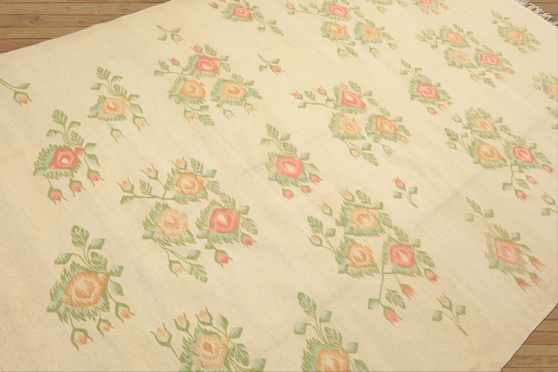 6x9 Ivory, Lime, Blush Color Hand Woven Kilim Wool Traditional Oriental Rug