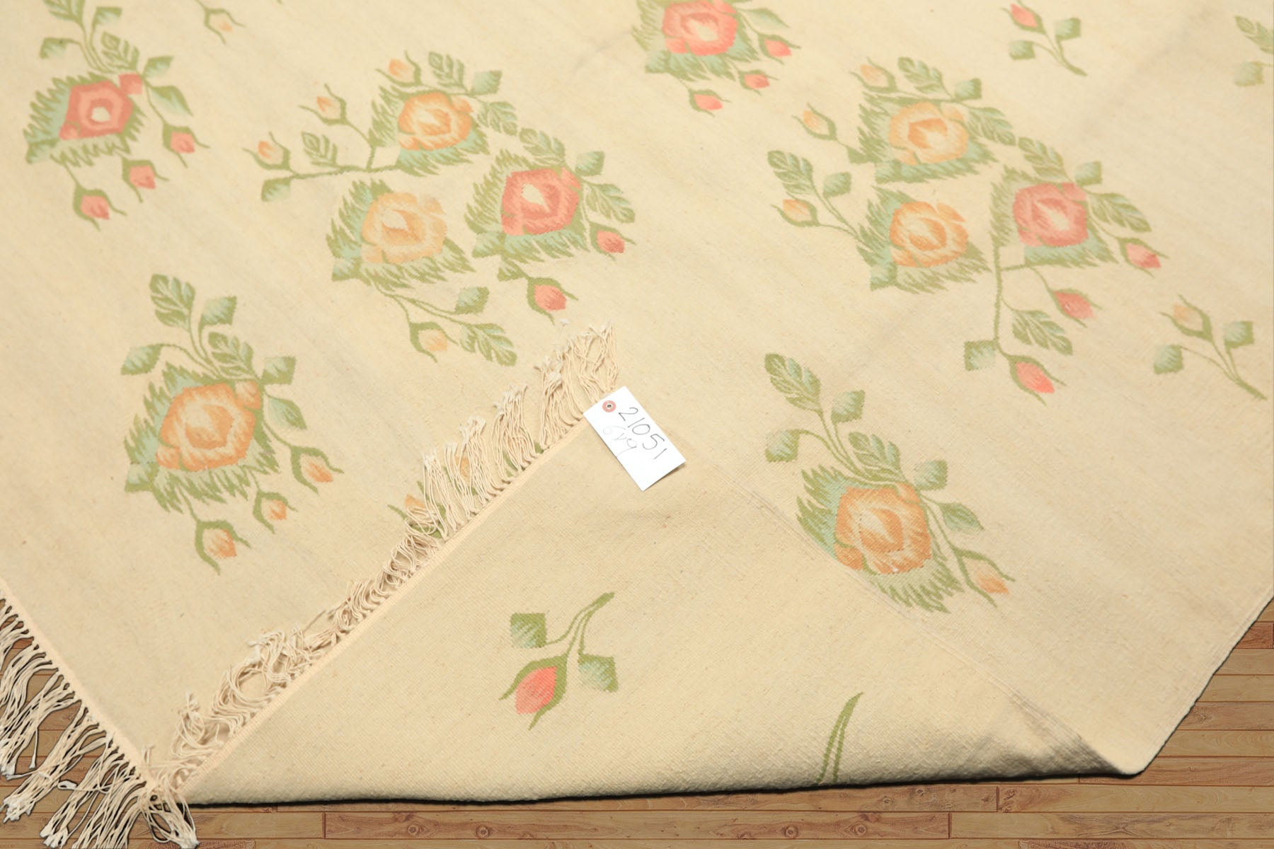 6x9 Ivory, Lime, Blush Color Hand Woven Kilim Wool Traditional Oriental Rug