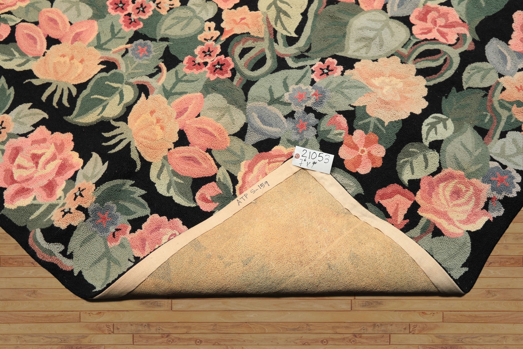 8x10 Charcoal, Celadon, Pink Color Hand Hooked  Wool Traditional Oriental Rug