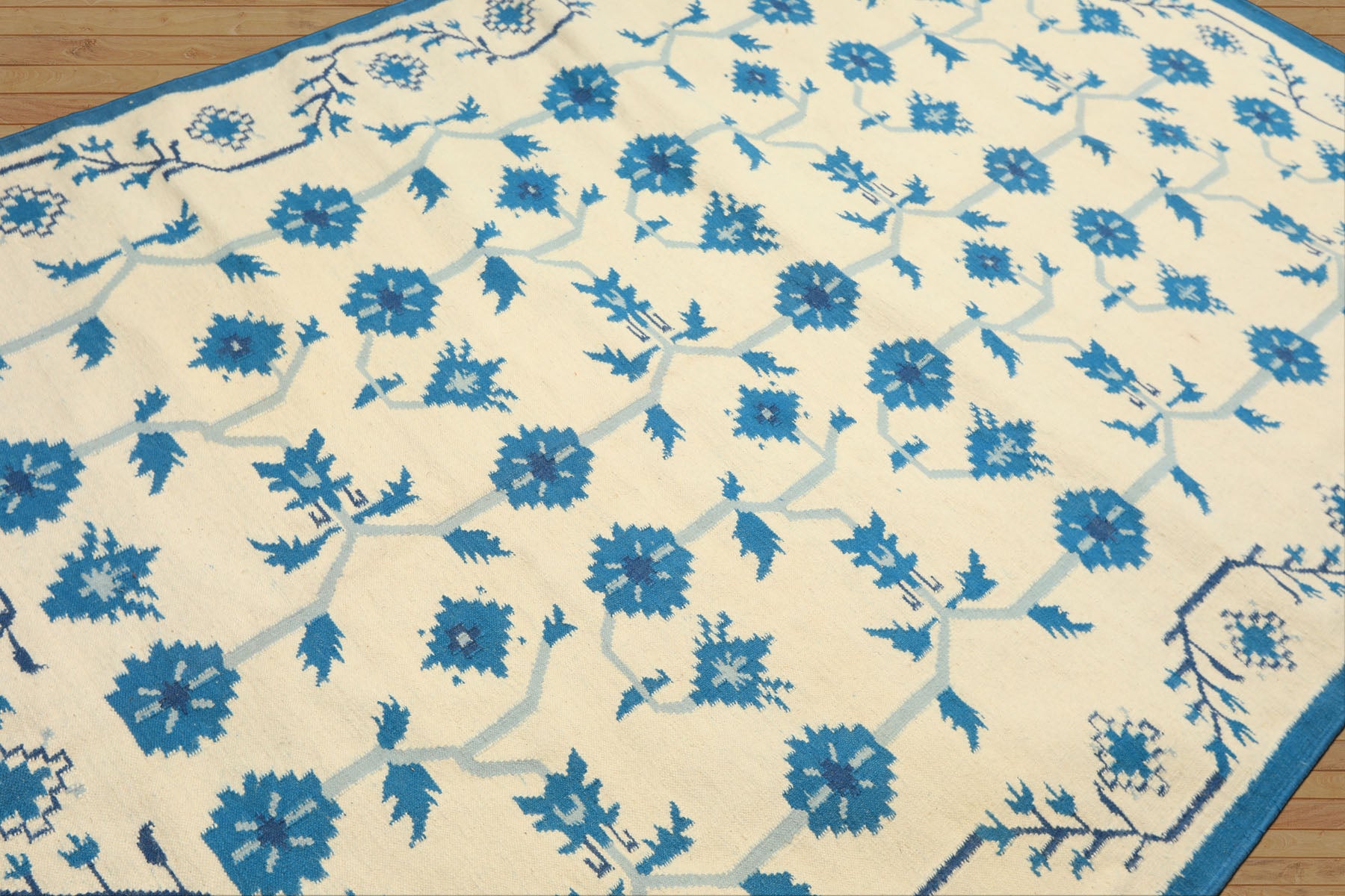 6x9 Ivory, Blue, Color Hand Woven Kilim Wool Transitional Oriental Rug