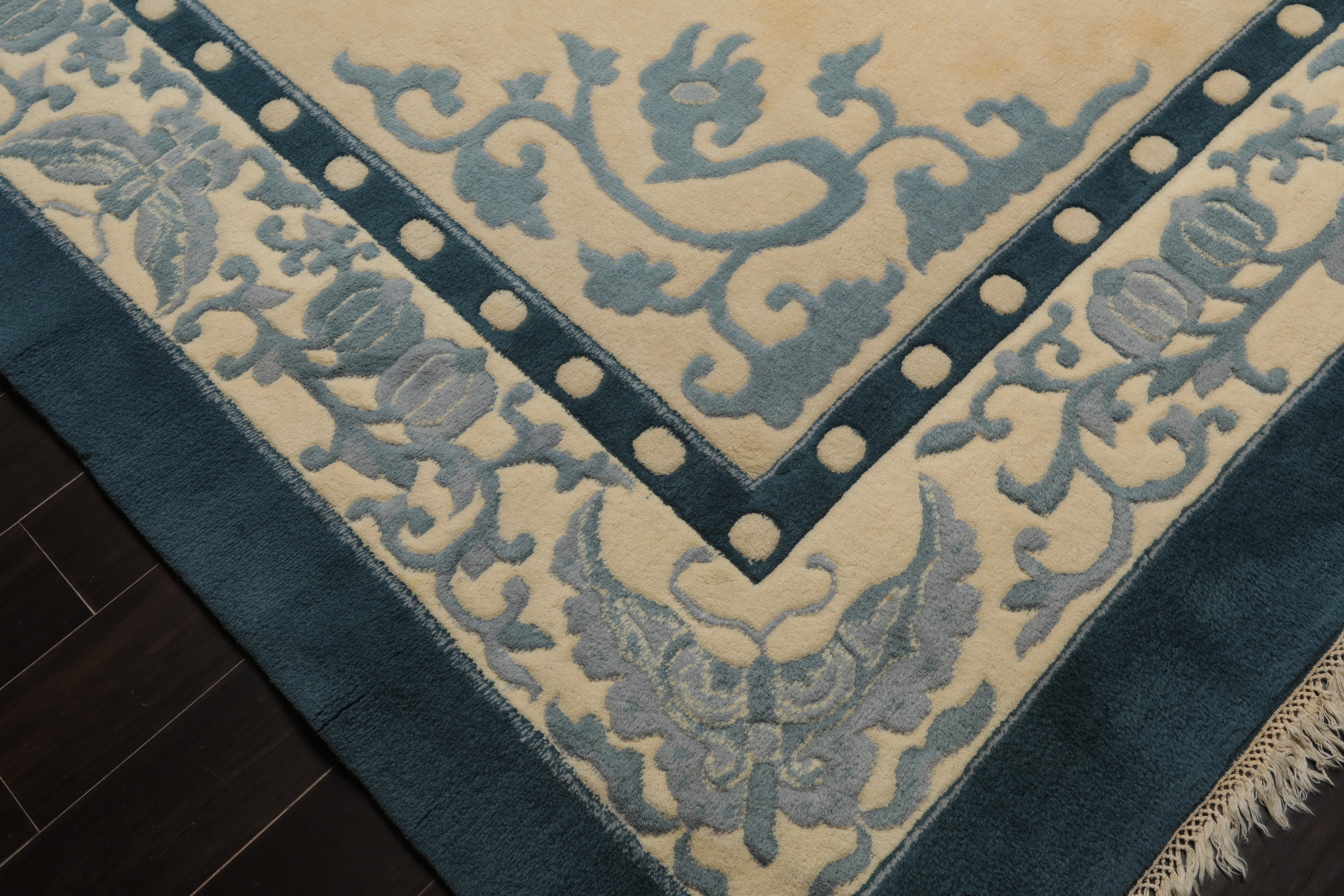 10x14 Ivory, Blue, Color Hand Knotted Medallion Wool Traditional Oriental Rug