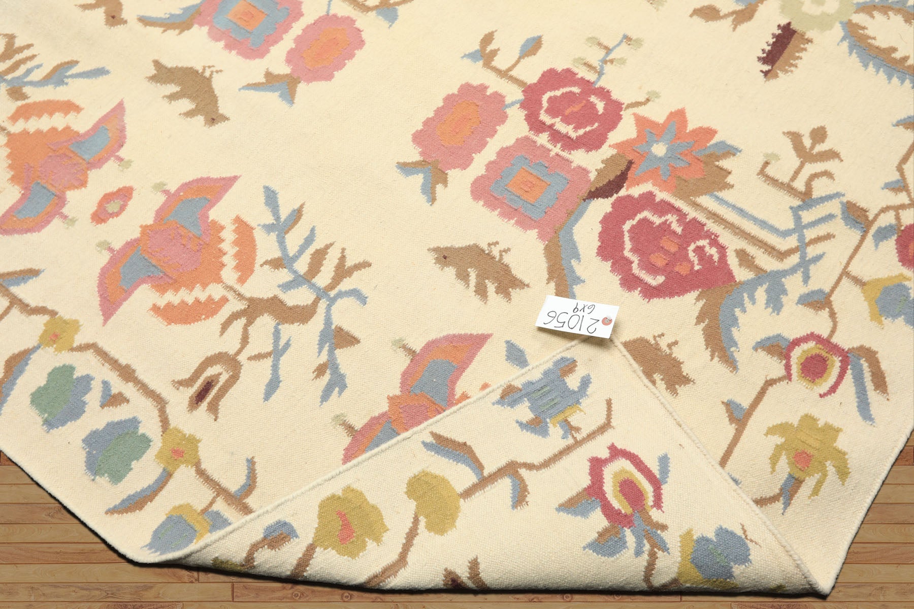 6x9 Ivory, Rose, Peach Color Hand Woven Kilim Wool Transitional Oriental Rug