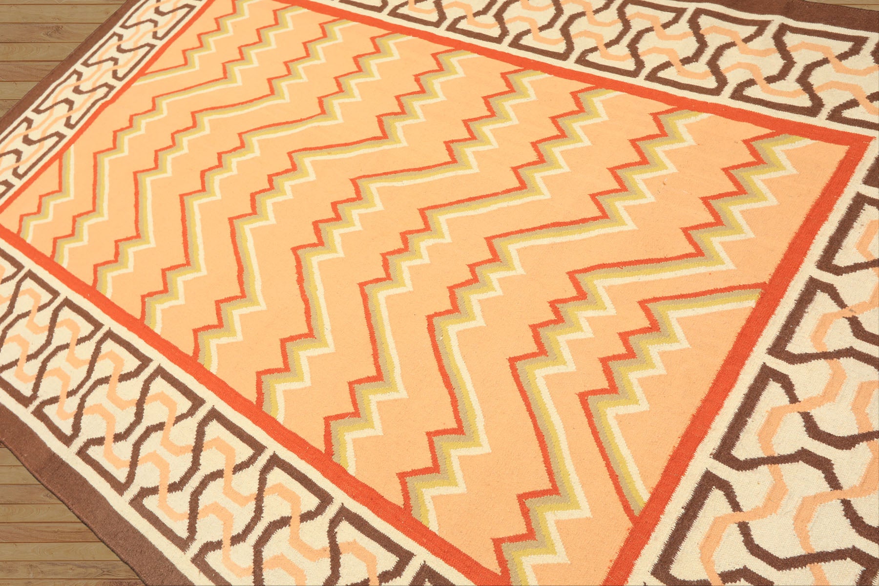 6x9 Peach, Ivory, Brown Color Hand Woven Kilim Wool Southwestern Oriental Rug
