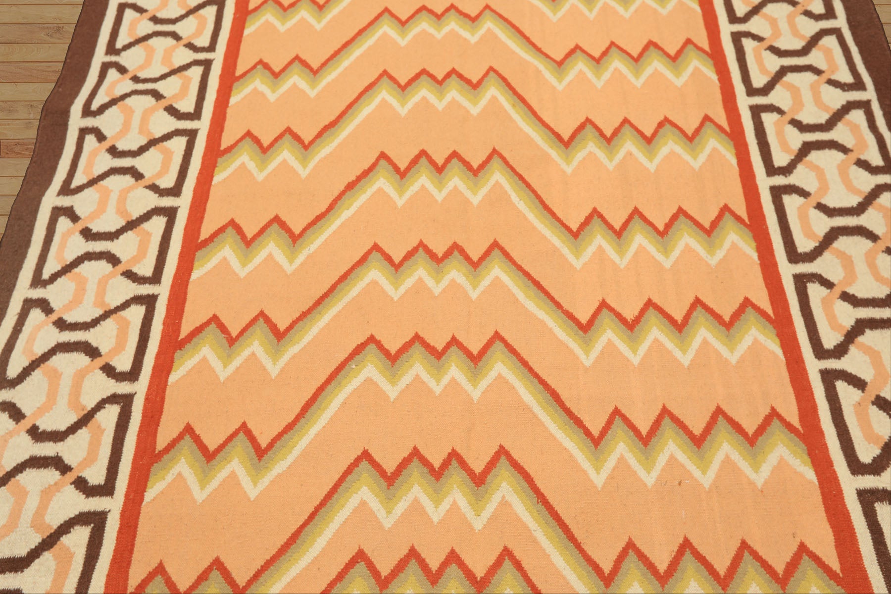 6x9 Peach, Ivory, Brown Color Hand Woven Kilim Wool Southwestern Oriental Rug