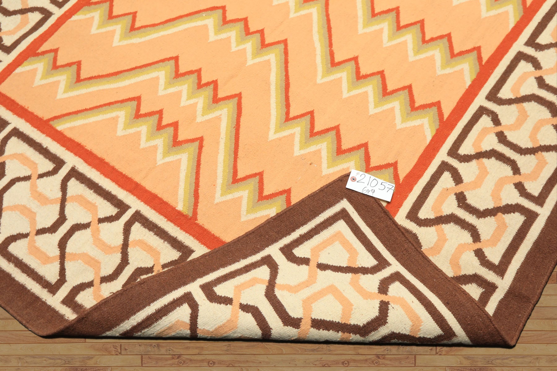 6x9 Peach, Ivory, Brown Color Hand Woven Kilim Wool Southwestern Oriental Rug