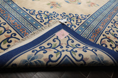 9x13 Ivory, Royal Blue, Rose Color Hand Knotted French Aubusson Savonnerie Wool Traditional Oriental Rug