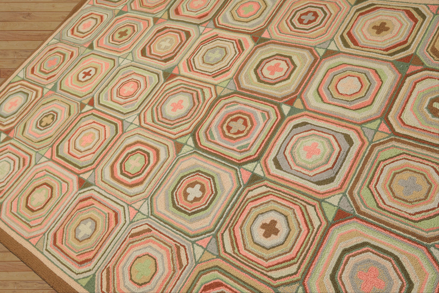6x9 Blush, Green, Brown Color Machine Made  Wool Traditional Oriental Rug